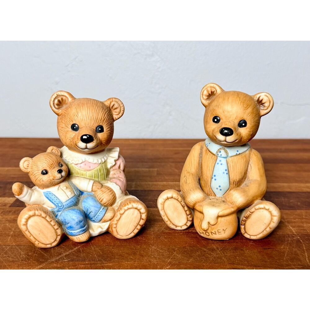 Vintage HOMCO Teddy Bear Figurines Set: Mama Bear, Honey Pot (Pair) - Picture 2 of 9